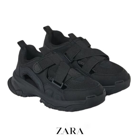 ZARA Kids | Black | OPEN TECHNICAL SNEAKERS - Picture 1 of 8